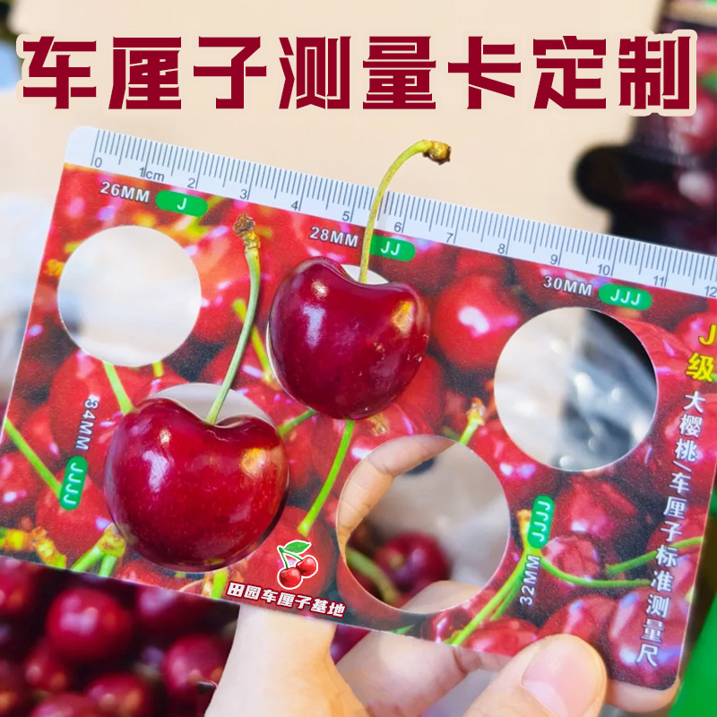 车厘子测量卡定制樱桃果径尺寸检测卡设计果园logo异形卡片印刷