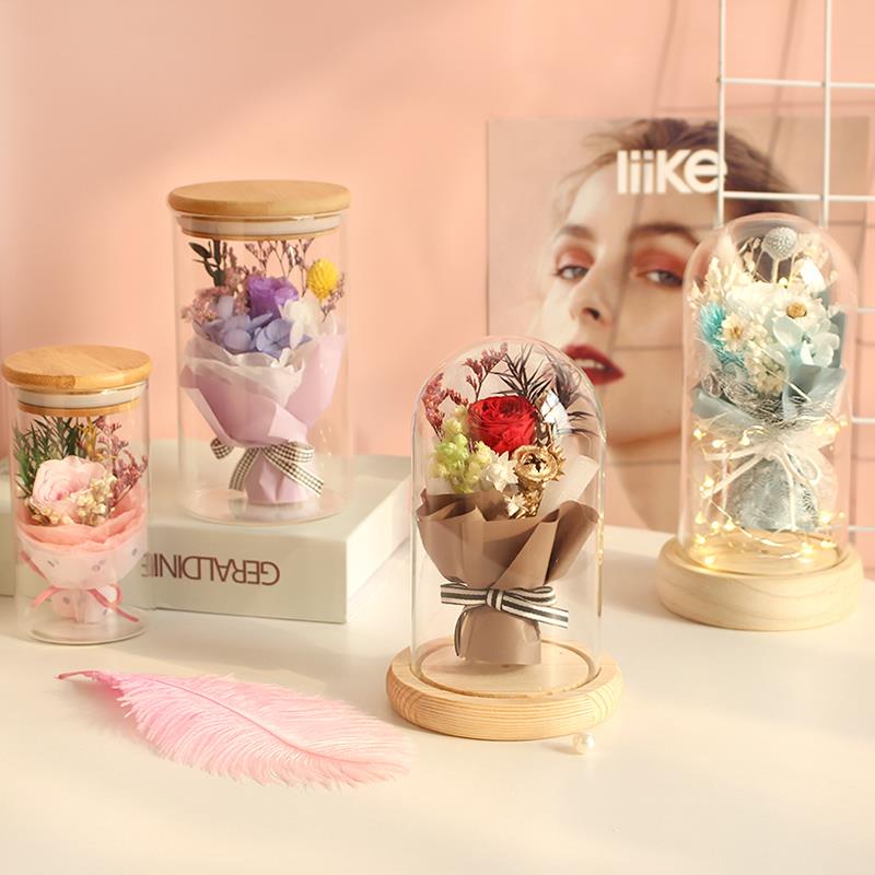 永生花玫瑰花玻璃罩生日干花小花束摆件礼盒创意送人女友礼物闺蜜