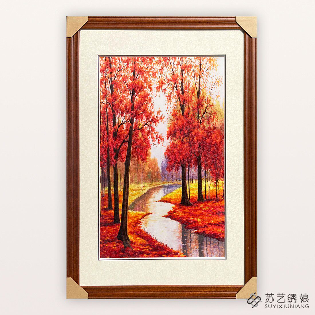 苏绣成品挂画手工刺绣精品红枫林客厅玄关装饰挂画送朋友刺绣礼物