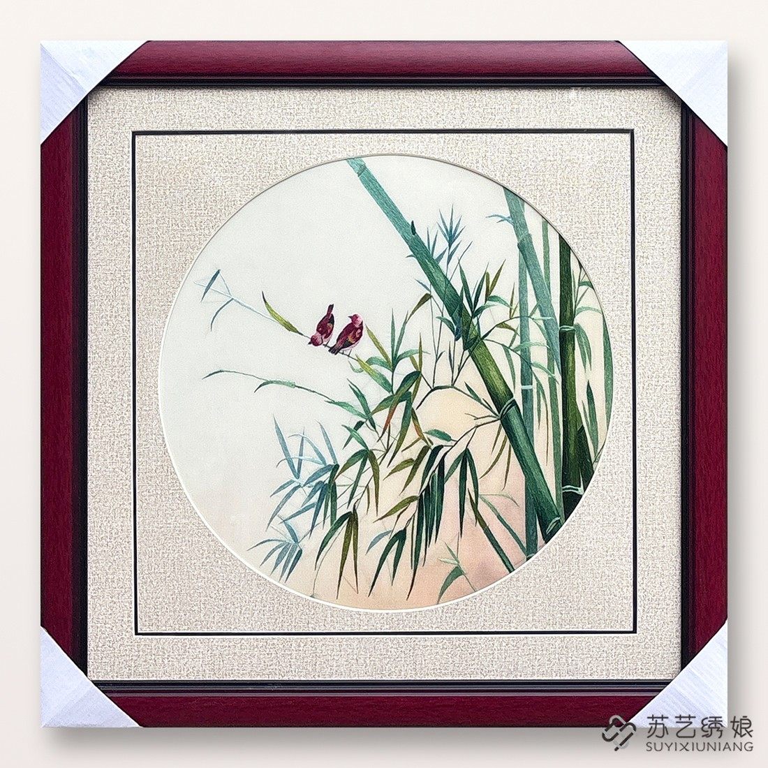 非遗苏绣成品挂画手工刺绣精品竹子花鸟客厅卧室挂画送朋友刺绣画