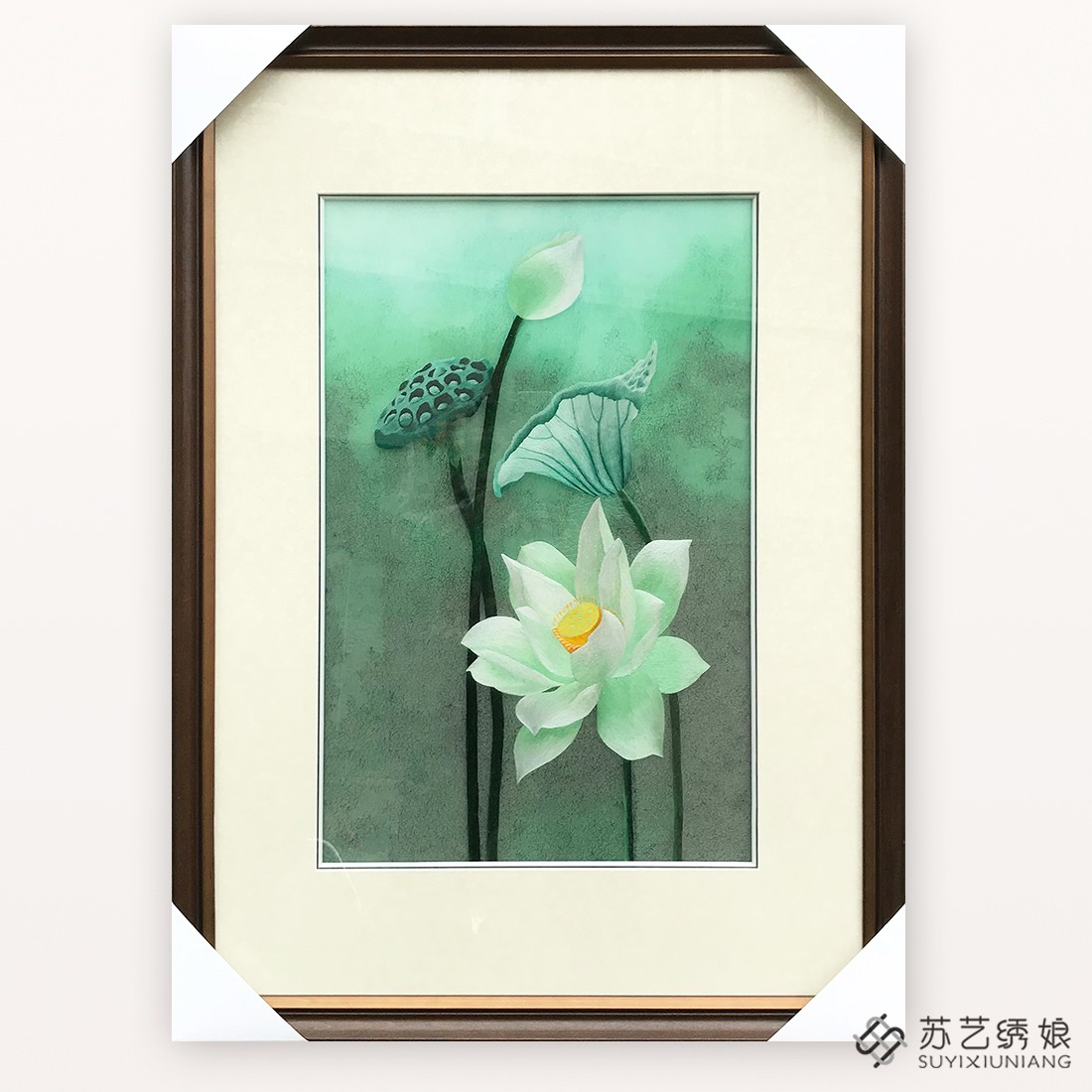 苏绣成品挂画手工刺绣精品荷花客厅玄关装饰挂画书房办公室挂画图片