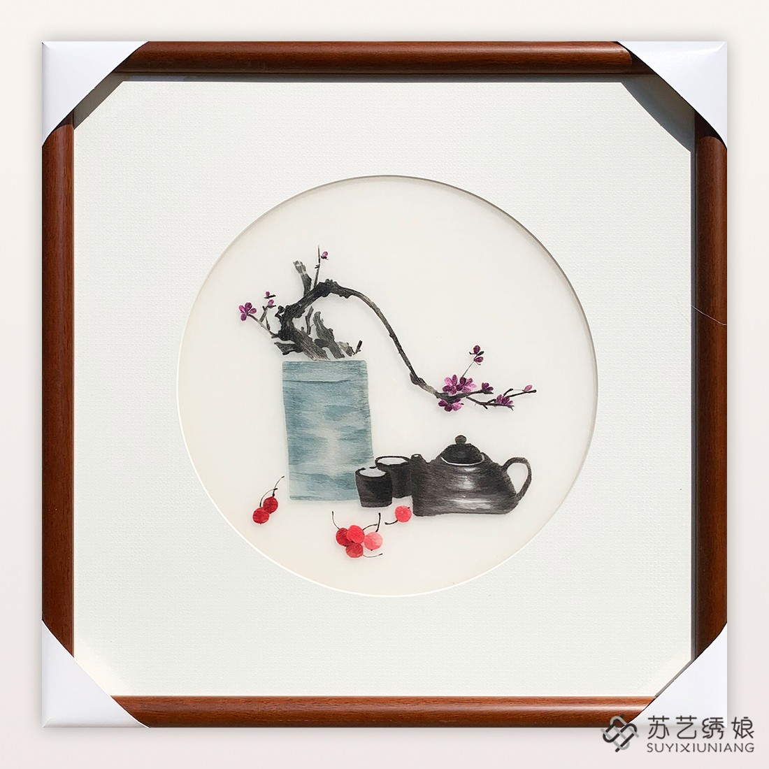 苏绣成品挂画手工刺绣精品花卉客厅卧室床头挂画玄关走廊装饰挂画图片