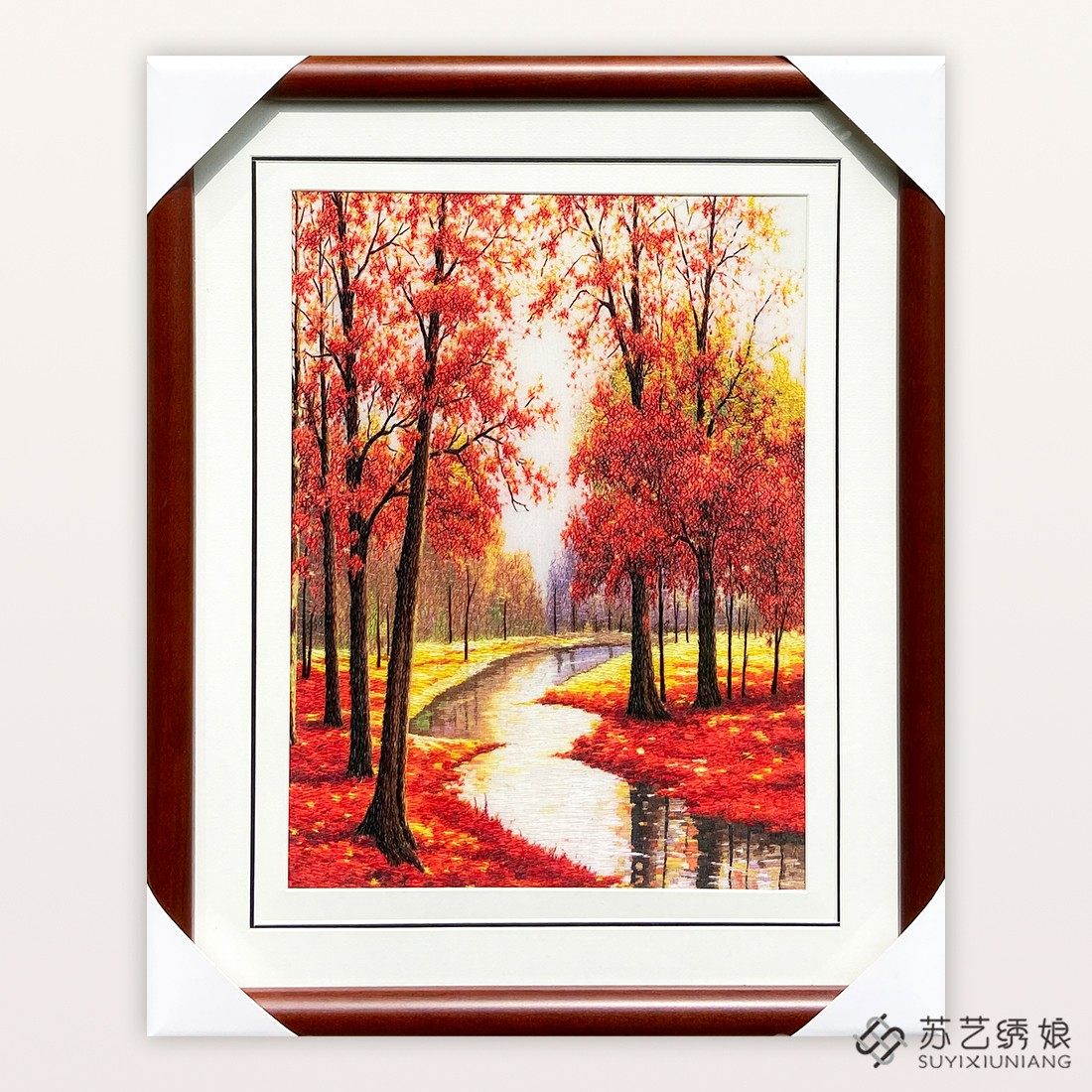 苏绣成品挂画手工刺绣精品红枫林客厅玄关走廊挂画送朋友刺绣礼物