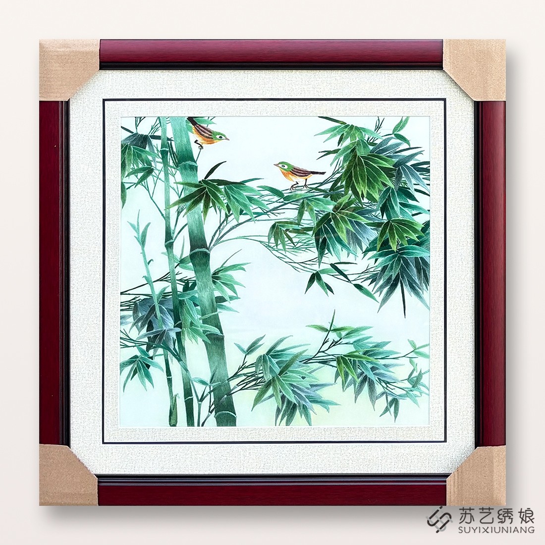 苏绣成品挂画手工刺绣精品竹子花鸟客厅卧室书房挂画竹子刺绣挂画