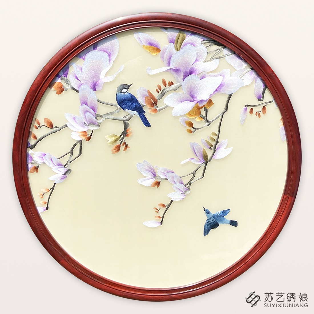 苏绣成品挂画玉兰花鸟客厅玄关装饰挂画玉兰花花鸟送朋友刺绣礼物