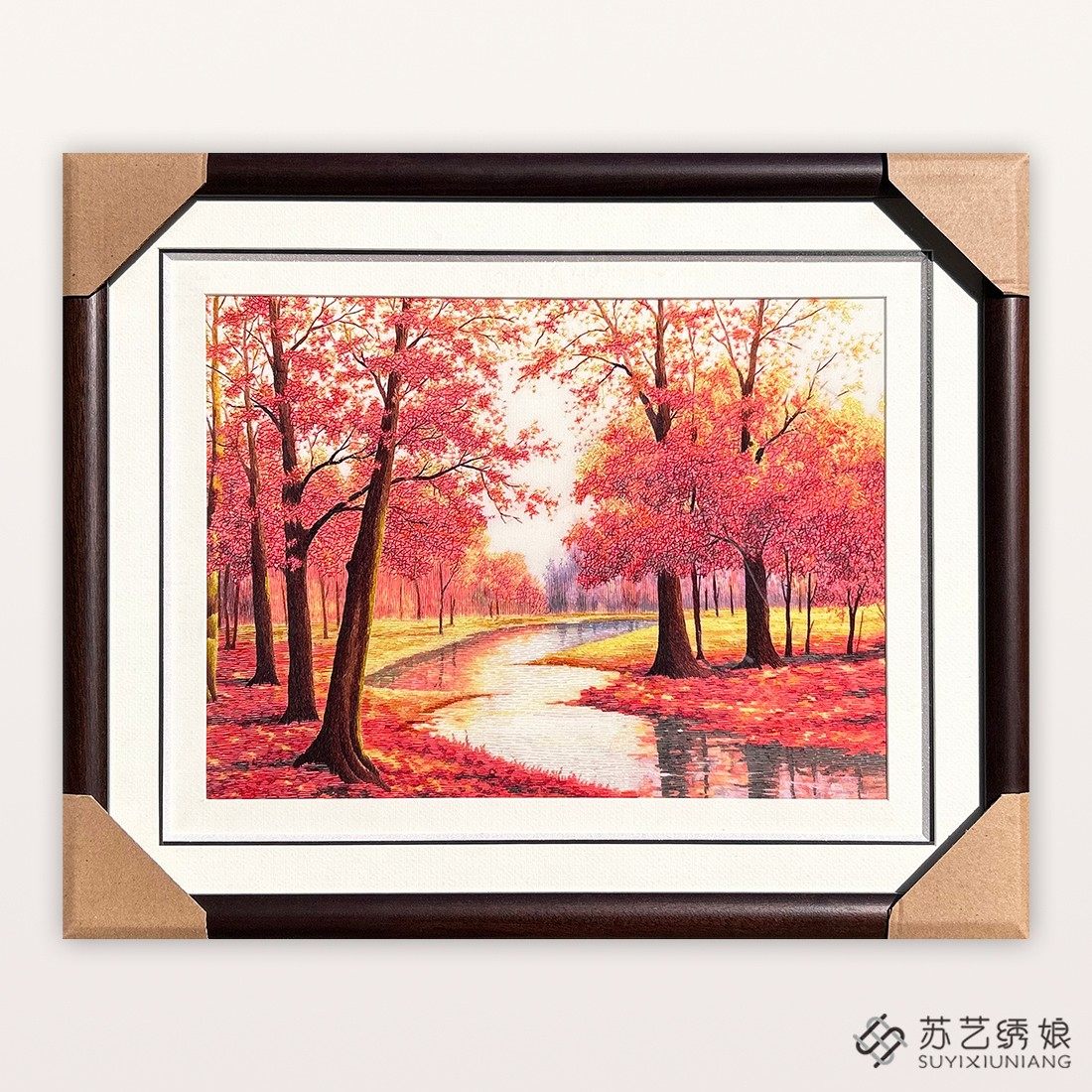 苏绣成品挂画手工刺绣精品红枫林客厅卧室书房挂画送朋友刺绣礼物