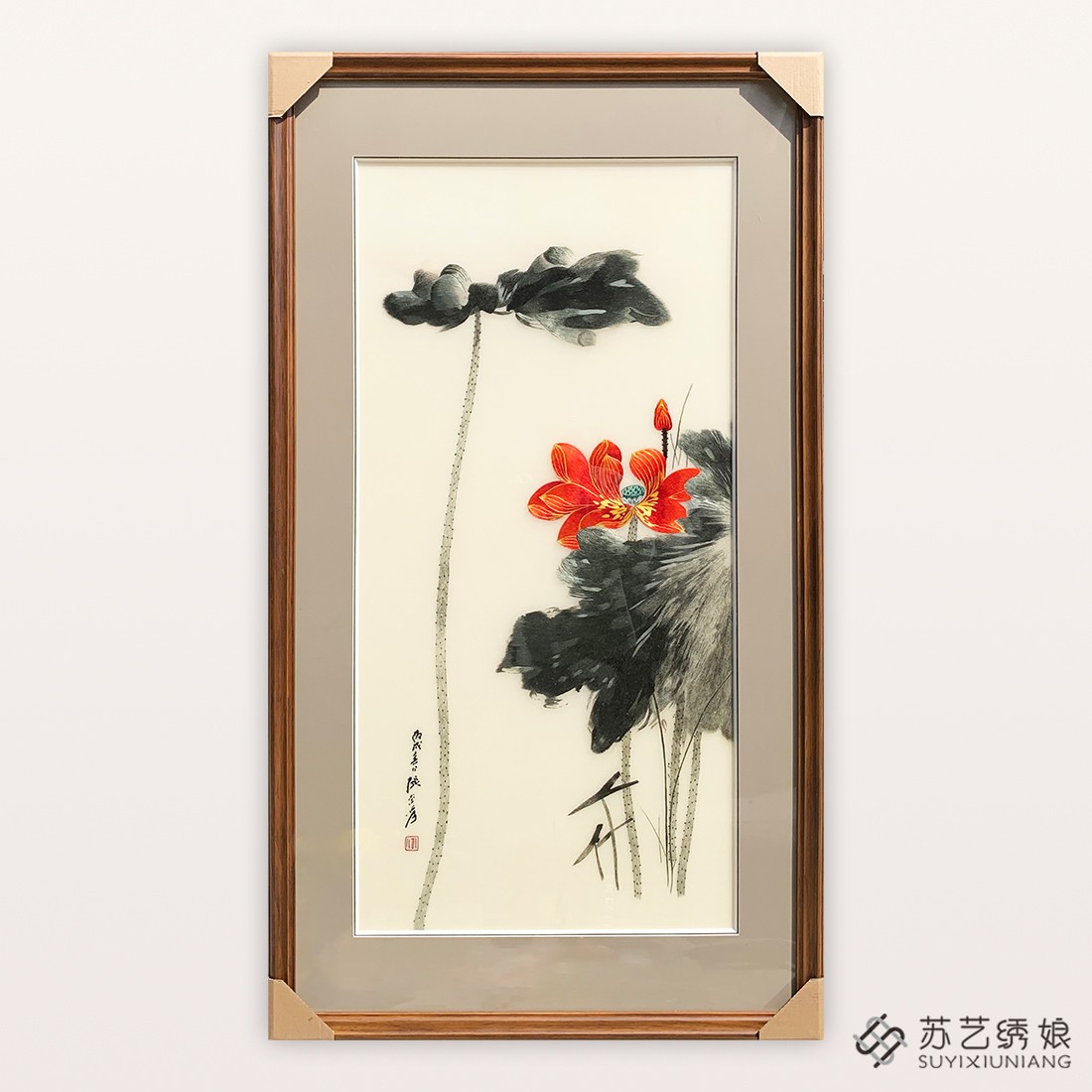 苏绣成品挂画手工刺绣精品荷花玄关装饰挂画送朋友刺绣礼物挂画图片