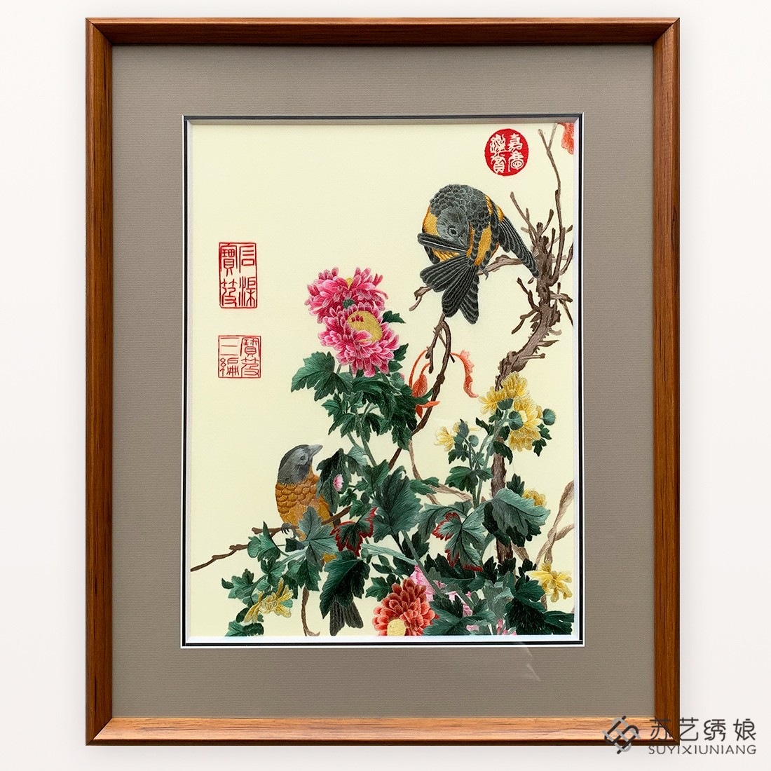 苏绣成品挂画手工刺绣精品郎世宁花鸟客厅卧室装饰挂画玄关挂画