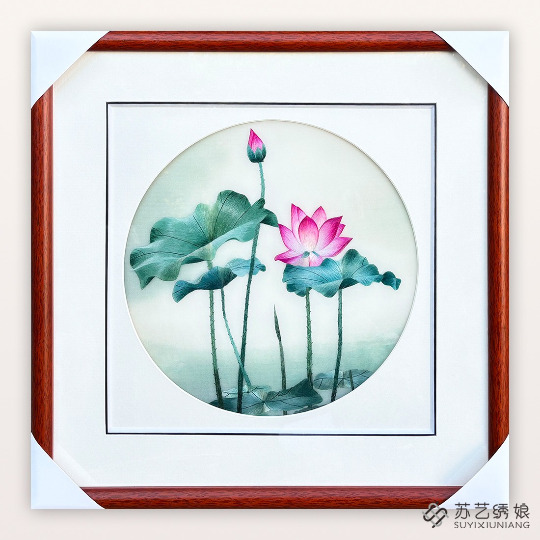 苏绣成品挂画手工刺绣精品荷花客厅卧室挂画送朋友刺绣礼物挂画