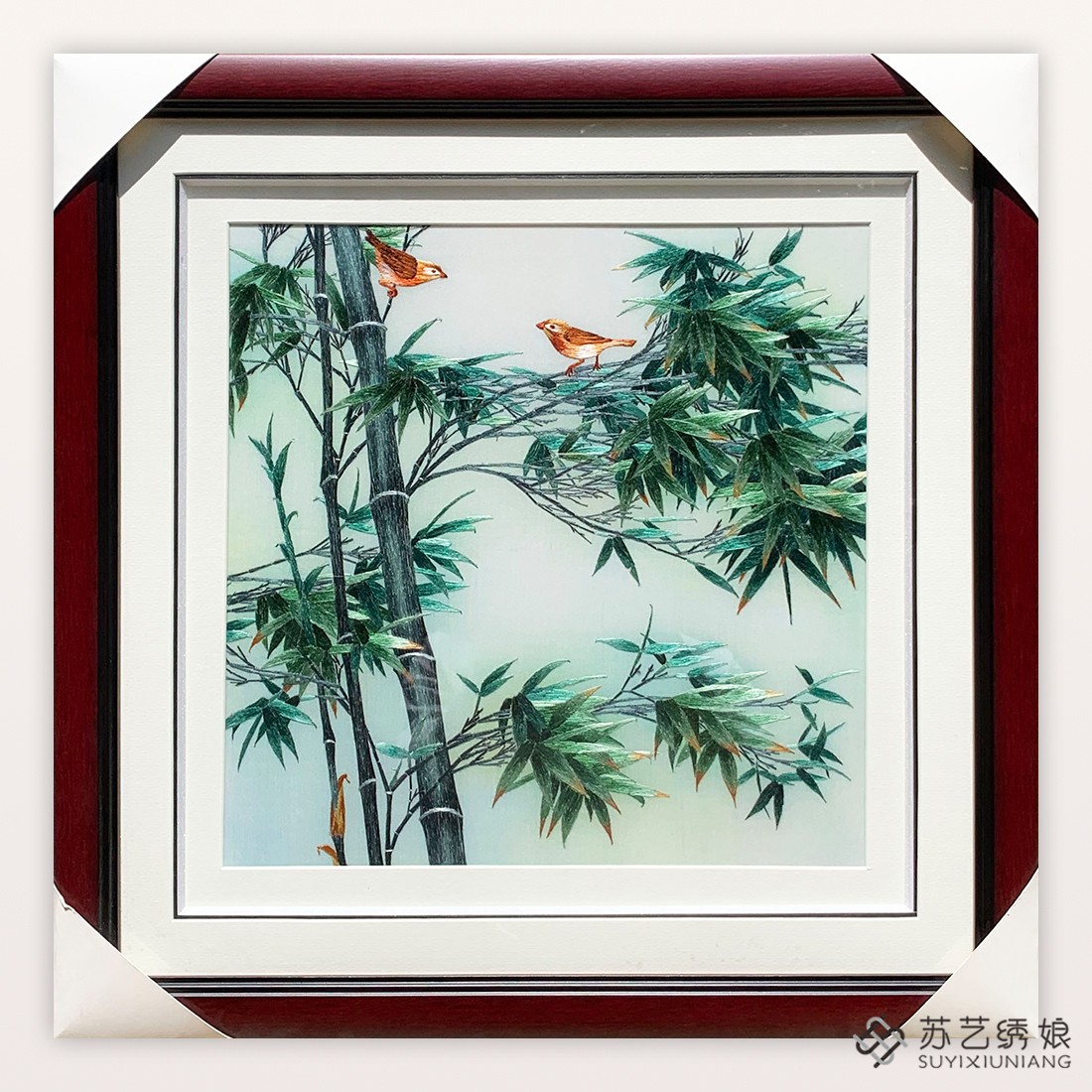 苏绣成品挂画竹子花鸟客厅卧室挂画送朋友刺绣礼物挂画竹子刺绣画