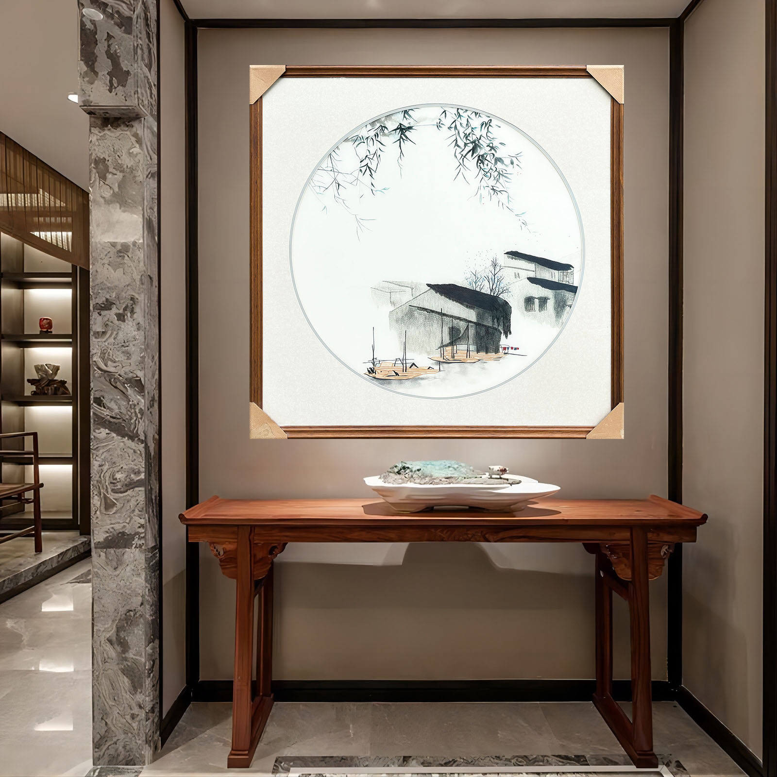 苏绣成品挂画手工刺绣精品江南水乡客厅走廊玄关装饰挂画送朋友画