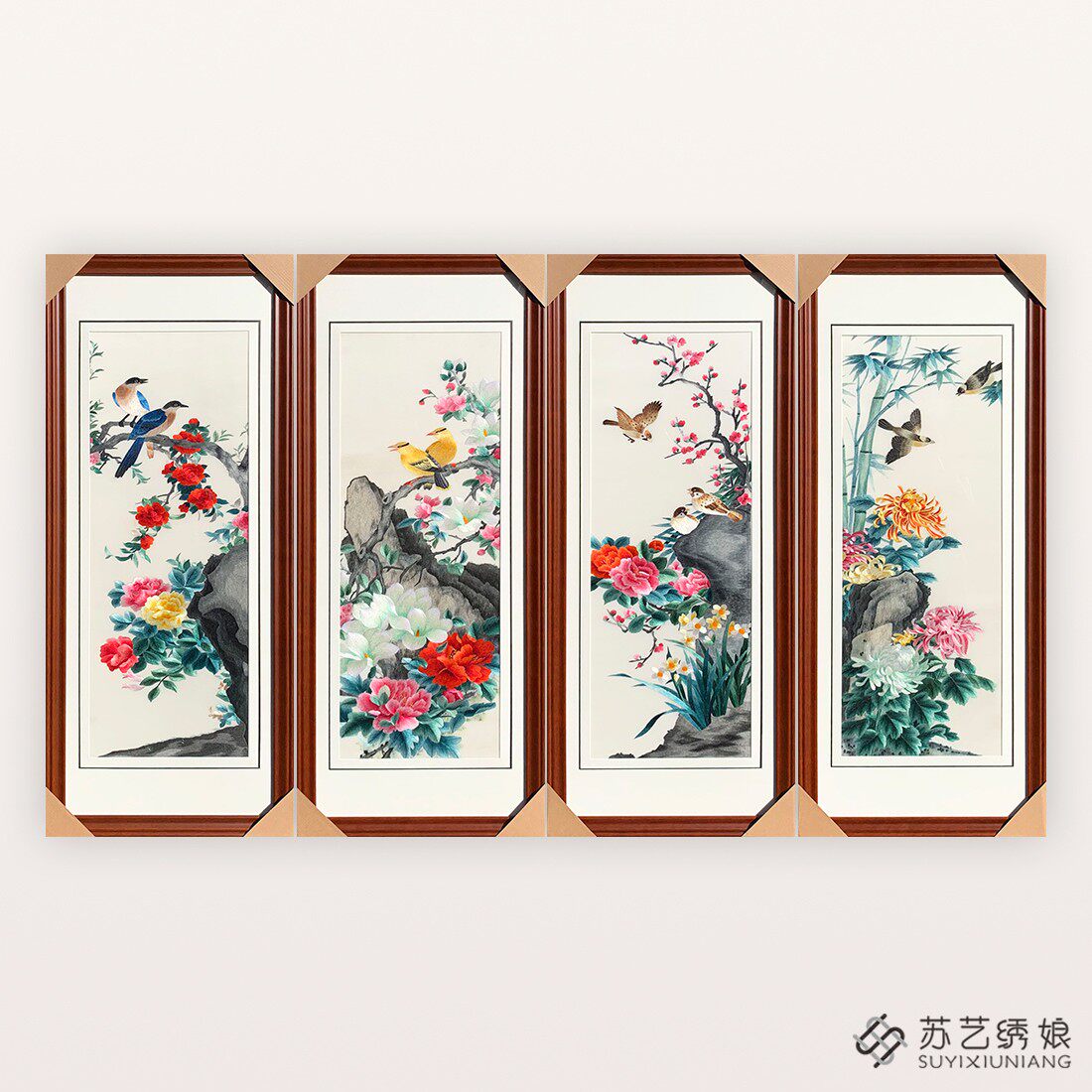 苏绣成品挂画手工刺绣精品客厅沙发墙装饰挂画送朋友刺绣礼物花鸟
