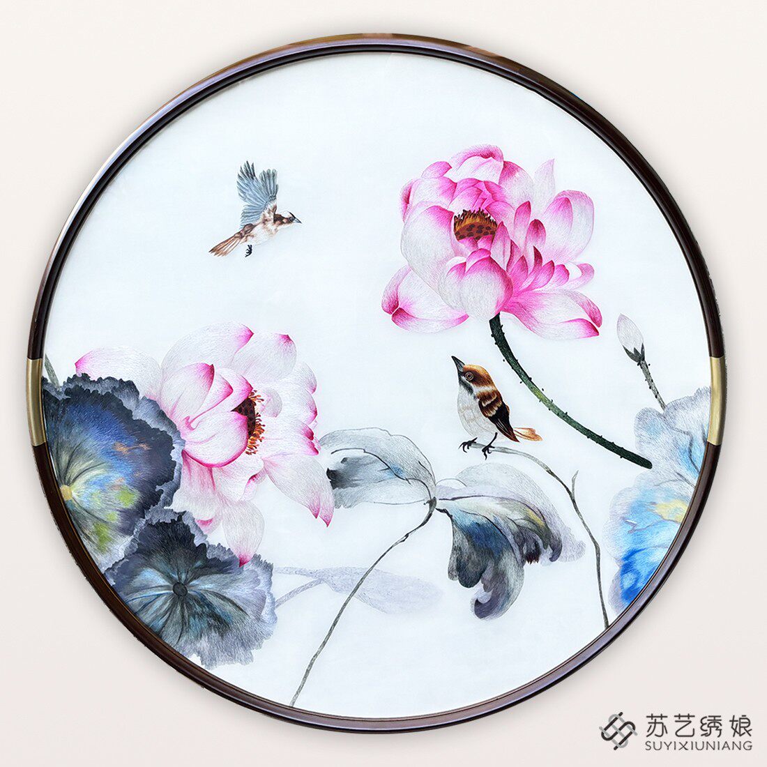 苏绣成品挂画手工刺绣精品荷花花鸟客厅玄关走廊挂画送朋友刺绣画