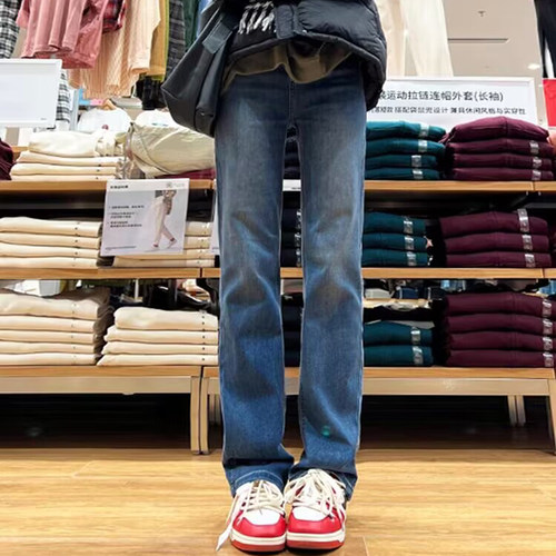 高腰窄版直筒牛仔裤女阔腿裤烟管