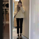 四面弹 小个子八九分薄绒法棍直筒裤 加绒加厚黑色烟管牛仔裤 女冬季