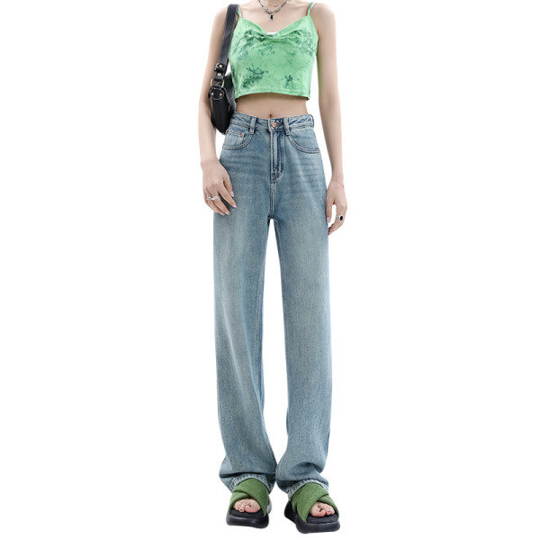 早春浅色窄版直筒牛仔裤女2024春季新款高腰