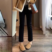 直筒牛仔裤 女2025冬季 新款 黑色烟管裤 加绒加厚八九分小个子法棍裤