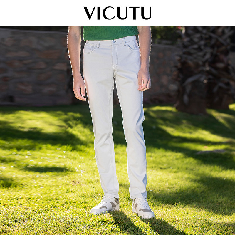 VICUTU威可多男士牛仔裤年舒适修身休闲百搭白色长裤