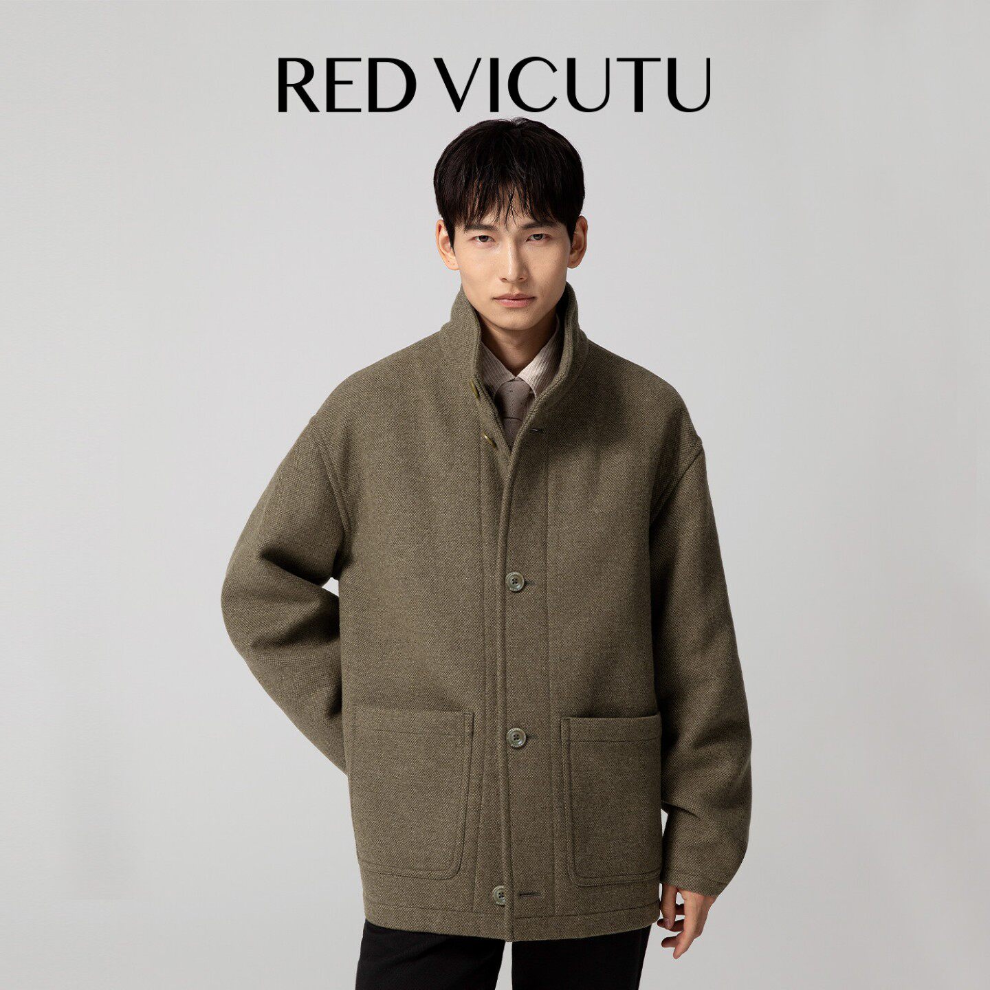 VICUTU威可多羊毛外套男舒暖亲肤时尚立领改良藏袍双面呢短款大衣