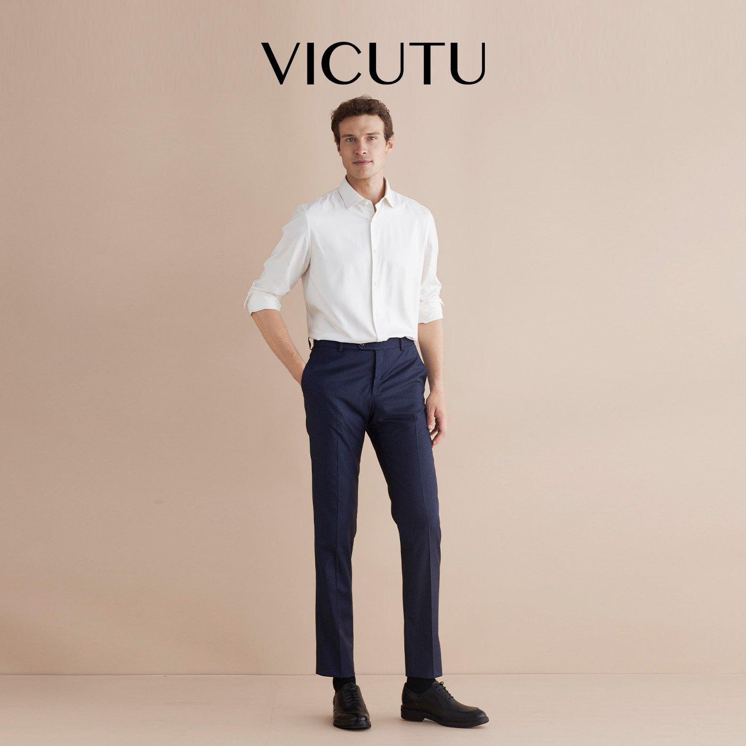 VICUTU/威可多男士装西裤羊毛混纺休闲通勤商务百搭直筒西装裤