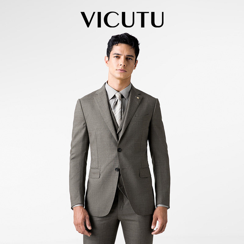 VICUTU威可多男士商务正装西服套装灰色羊毛西装外套