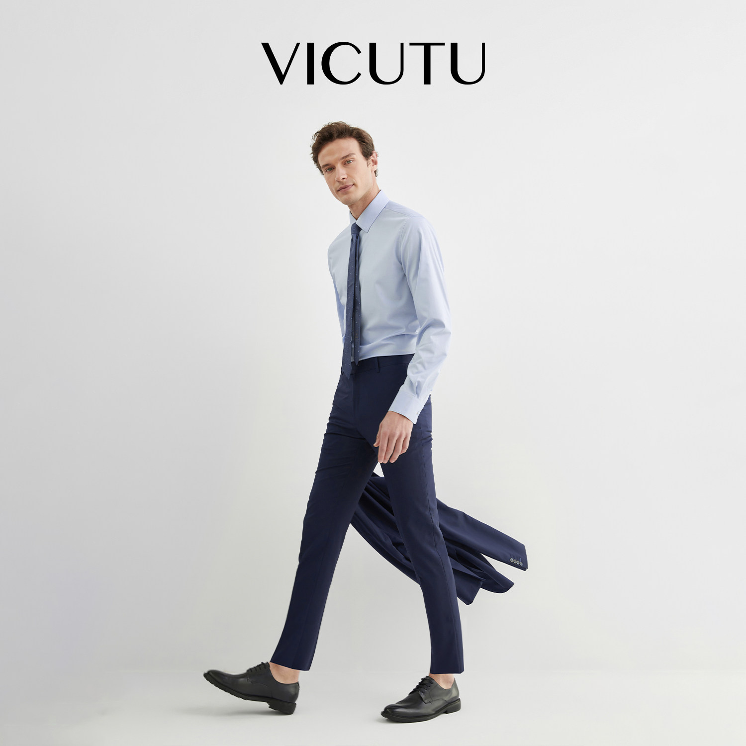 【VBC面料】VICUTU威可多男士纯羊毛时尚深蓝色商务通勤西装长裤