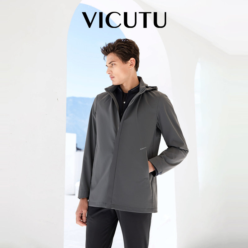 VICUTU威可多男士风衣新款时尚灰色夹克商务休闲春季外套