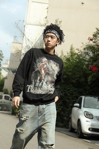 美式复古潮流圆领套头