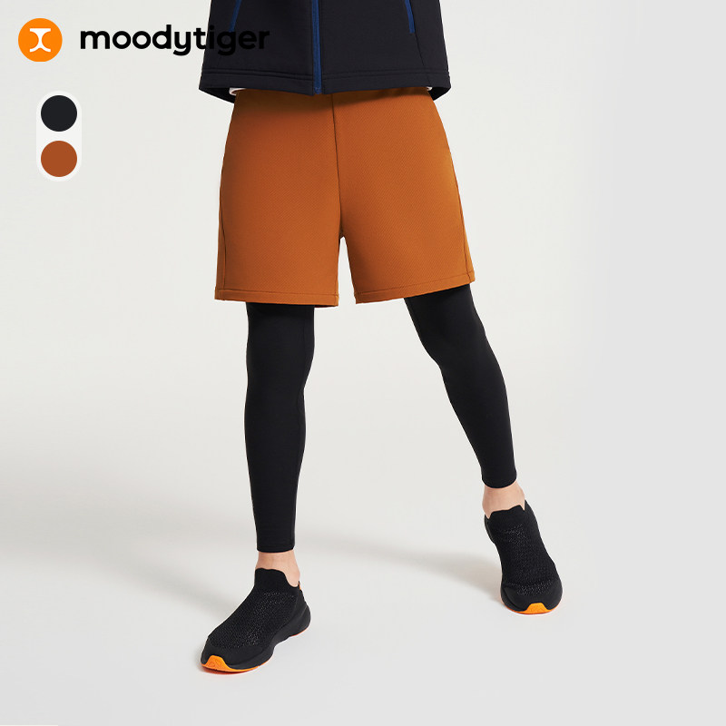 moodytiger男童篮球裤保暖抓绒儿童运动裤青少年假两件裤紧身长裤