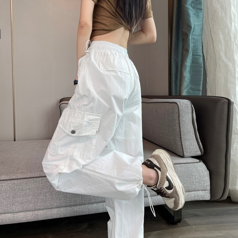 2025新款白色速干工装裤女夏季薄款美式束脚小个子冰丝阔腿运动裤