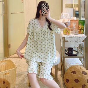 绵绸睡衣女短袖短裤棉绸两件套装夏季薄款家居服学生可外穿防凸点