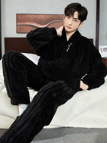 Демисезонная пижама, коралловое бархатное термобелье, утепленный японский зимний лонгслив, фланелевый комплект, свободный крой