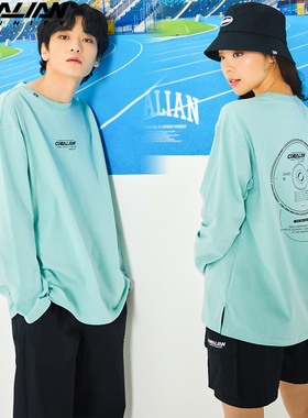 RUNOFF系列正品运动t恤女长袖新款男休闲印花棉涤宽松透气时尚t恤