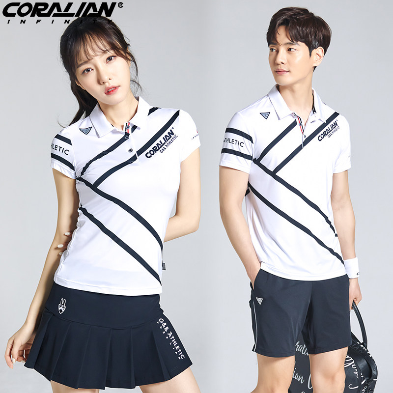 可莱安羽毛球服女套装韩国新款男款翻领上衣透气速干运动时尚短袖