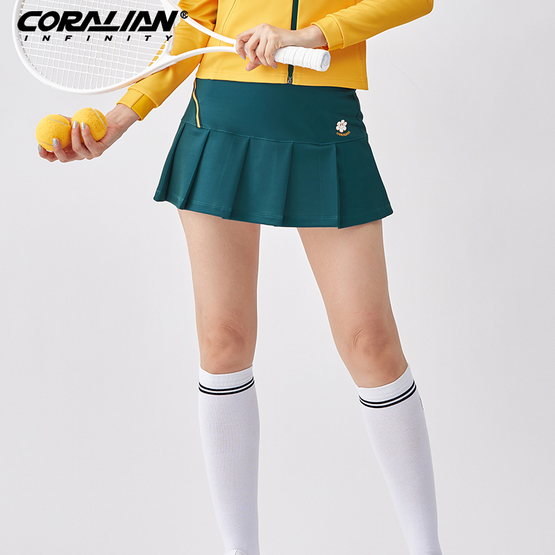 可莱安羽毛球服女裙子夏季新款网球裙裤透气速干短裙绿色运动裙裤