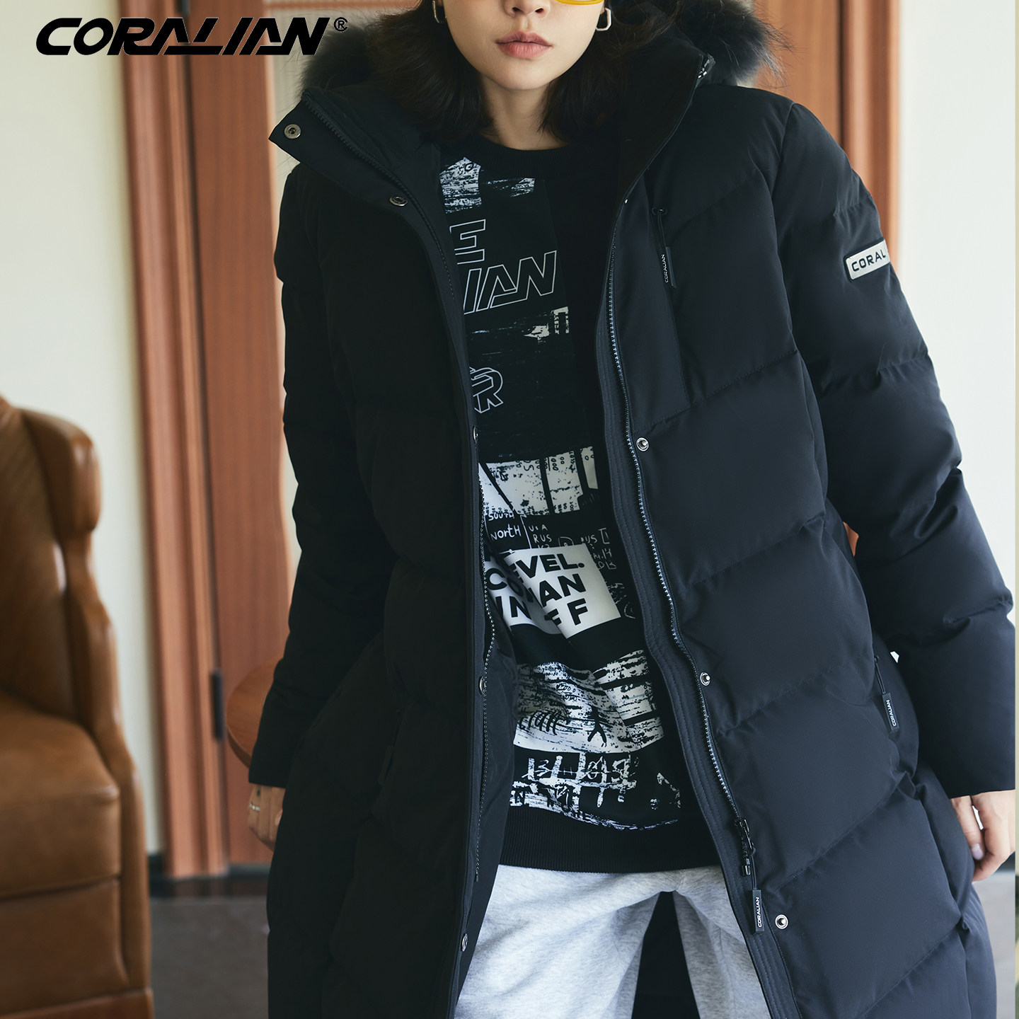 可莱安运动鹅绒服女款长款加厚