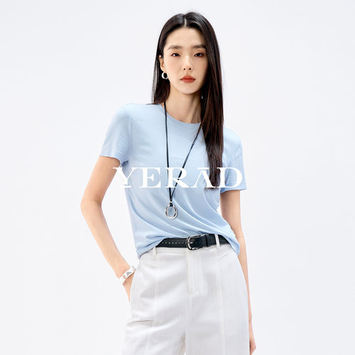 娅丽达2026夏季新款莱赛尔T恤女薄款含亚麻凉感圆领短袖女