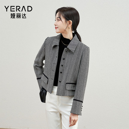 娅丽达复古高级羊毛呢外套女冬季2024年新款气质简约别致短款上衣