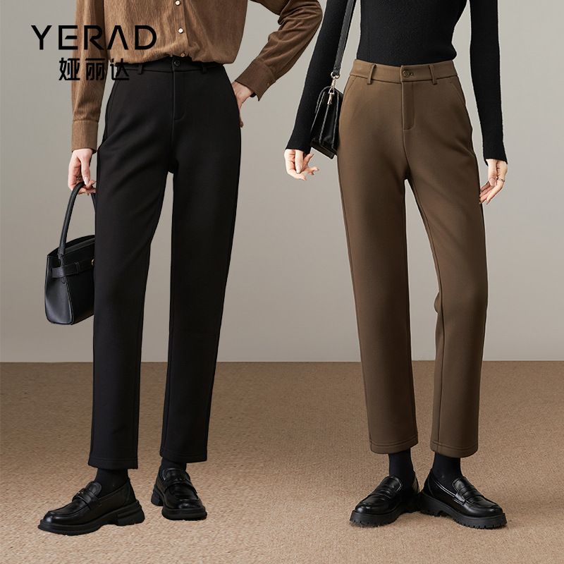 娅丽达黑色棕色法棍直筒裤女