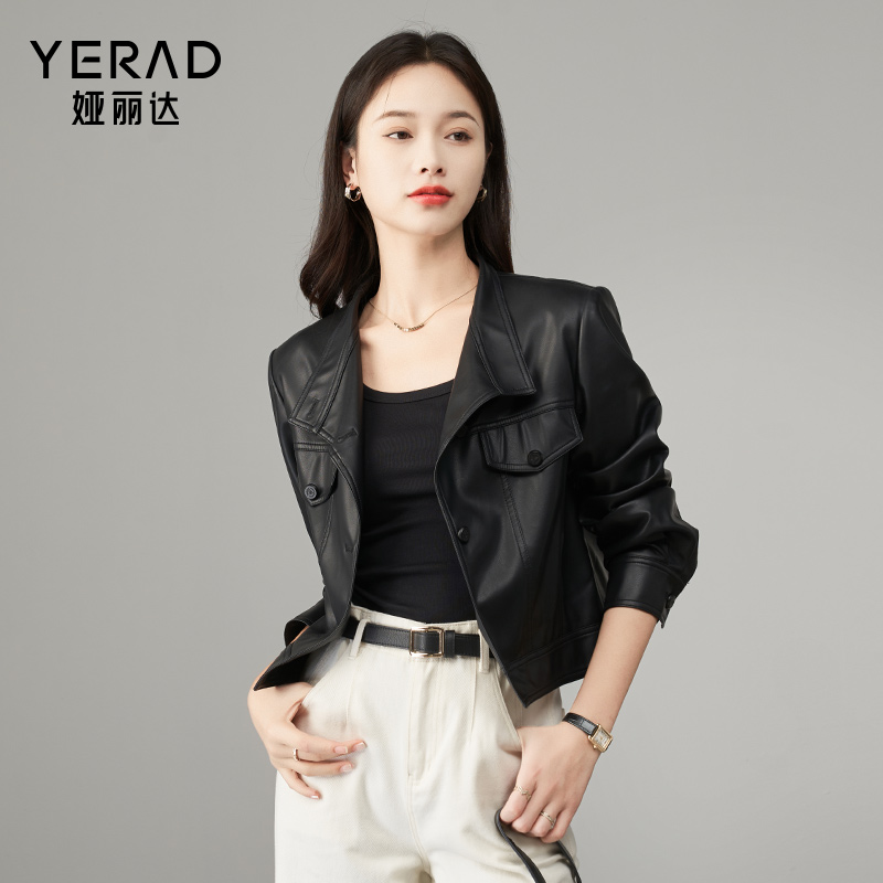 娅丽达短款皮衣外套女