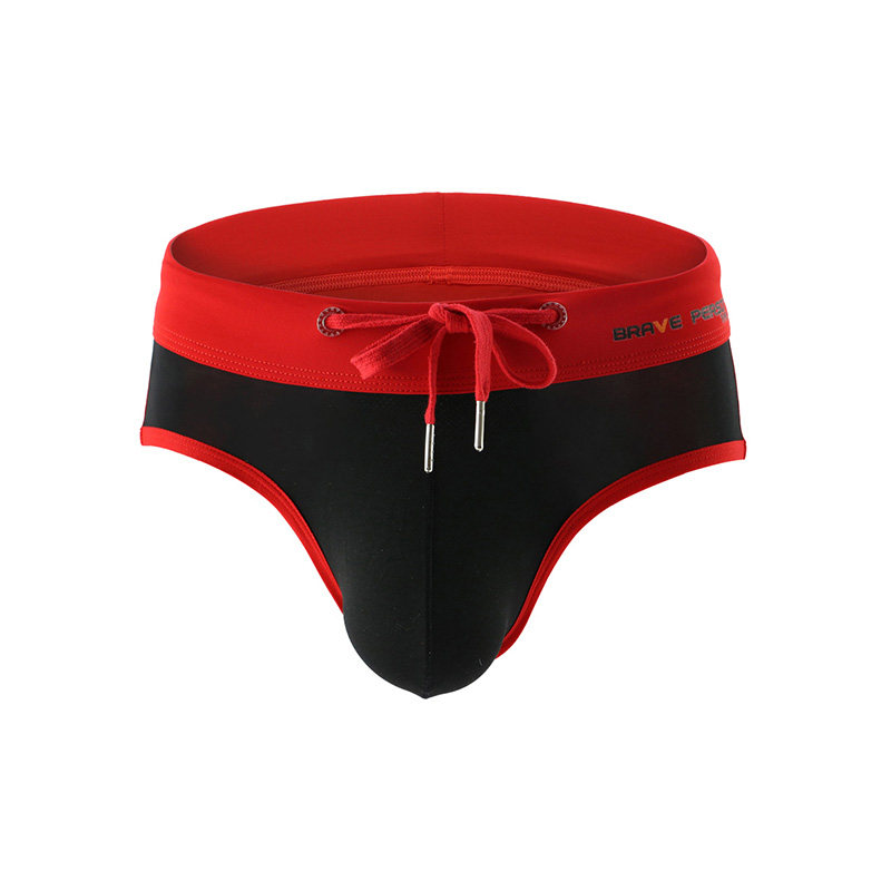 无畏船长 男士低腰性感系绳弹力紧身丝滑U凸囊袋三角训练游泳裤