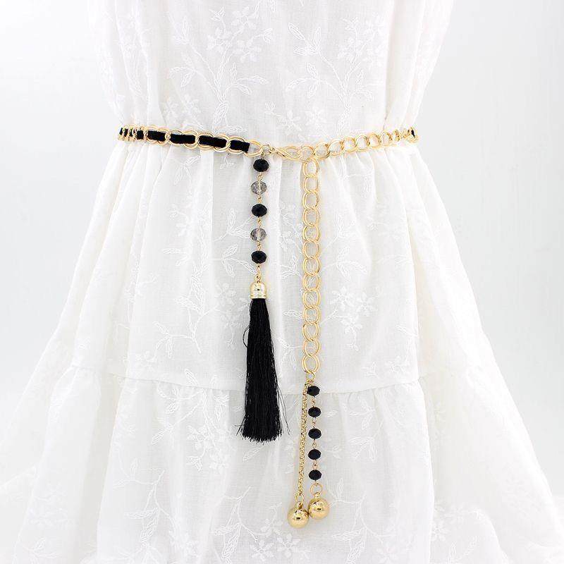腰链女士夏季装饰吊坠腰带简约百搭流苏裙带配连衣裙子珍珠细链条