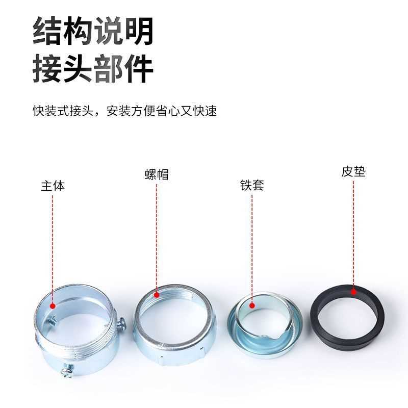 包塑金属镀锌软管接头蛇皮端箱外丝牙螺纹三柱锁母格兰头杯梳盒接