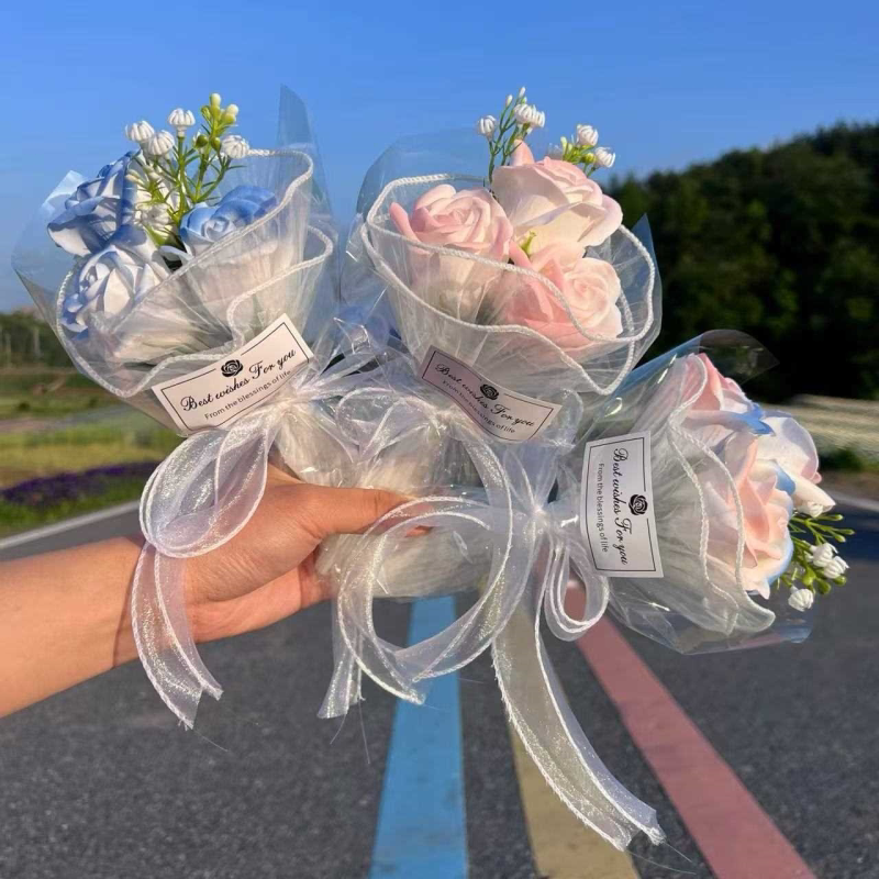 碎冰蓝玫瑰仿真香皂花成品小花束伴手礼生日礼物儿童节装饰小礼品