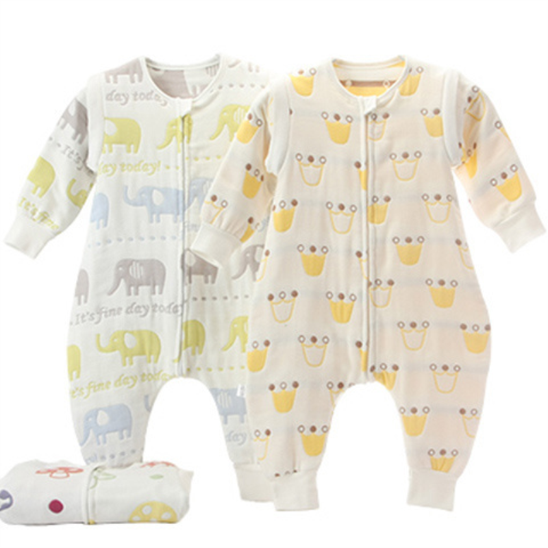 婴儿纱布睡袋春夏纯棉宝宝分腿无骨空调防踢被新生儿童可拆袖三层