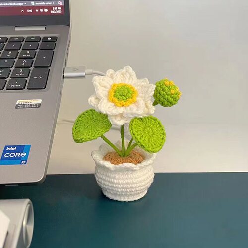 毛线钩织永生花桌面小盆栽编织diy材料包手工自制仿真花束向日葵