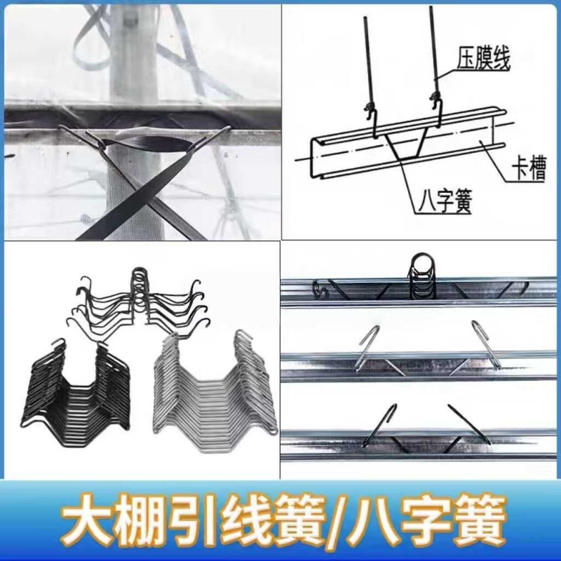 温室大棚配件八字簧引线簧八字钩双钩绳勾压膜槽卡槽热镀锌不锈钢