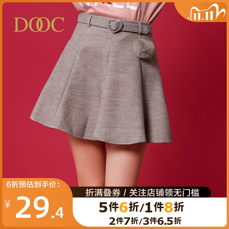 DOOC新款秋冬韩版学院风a字裙高腰裤裙短裙百褶裙格子半身裙女