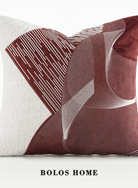 柏洛斯Colorful轻奢新中式红色绣花工艺样板房酒店客厅沙发抱枕芯