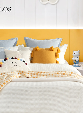 柏洛斯Fun Play『云朵』高端黄色床头靠垫高级感样板间床品一套